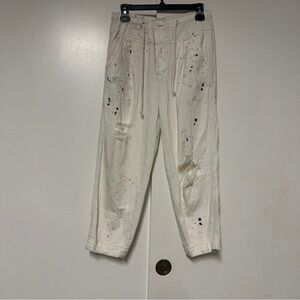 Free People Mixed Up Cotton Distressed Utility White Jeans Size XS